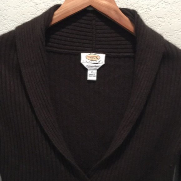 TALBOTS Women’s Cashmere Silk Blend Petites Cardigan Knit Tulip Hem Button Brown - Picture 2 of 13